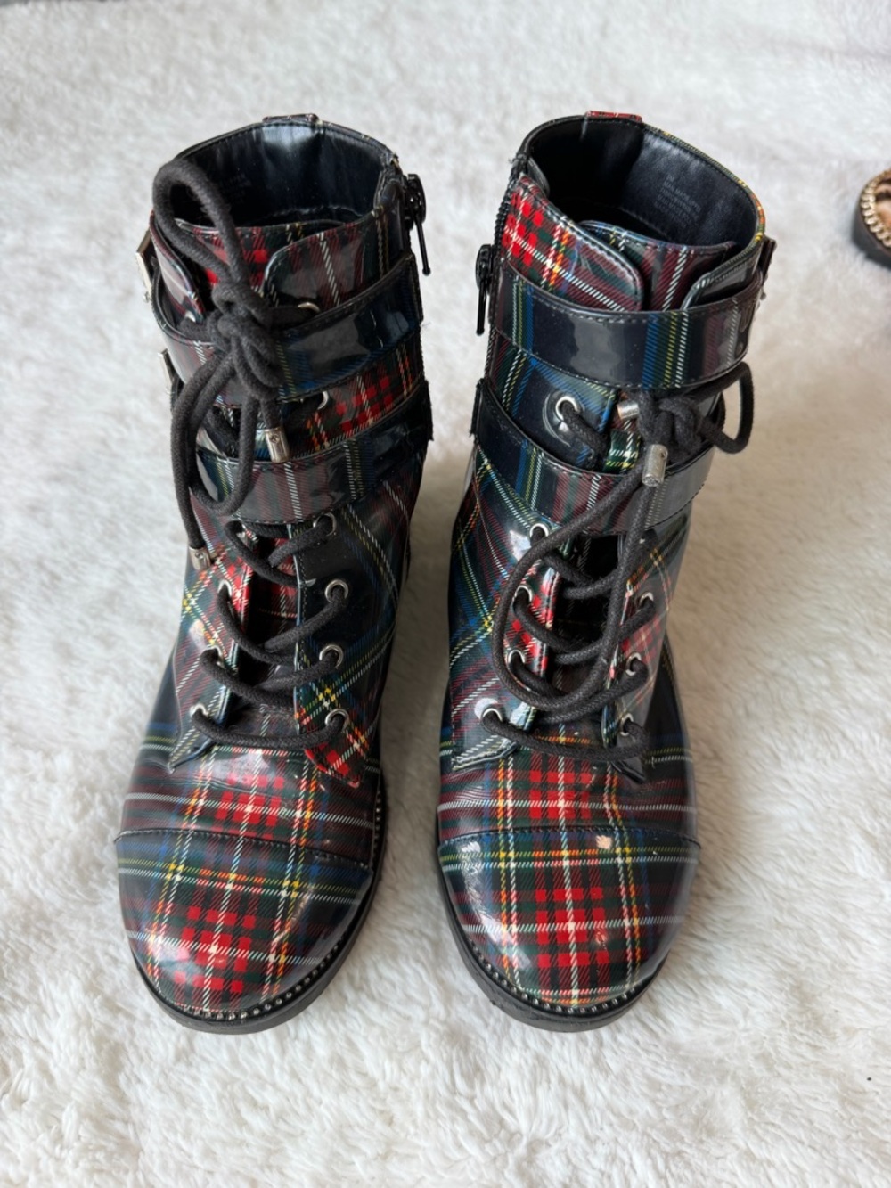 Gianni Bini Kids Patent Plaid lace up Boots with Buckles Size 3